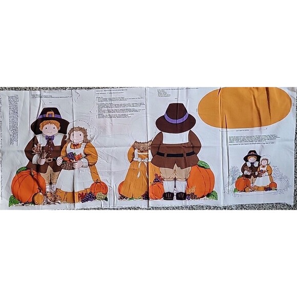 Little Pilgrim Centerpiece Fabric Panel Vtg. Cranston 14.5" ~ Deco Pillow FLAW - Picture 1 of 10